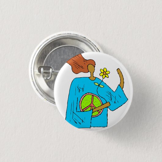 Retro Hippie-Friedensmädchen-Blumen-Knopf Button (Vorne & Hinten)