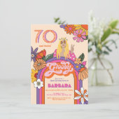 Retro Hippie Girl 70's Groovy Birthday Party Einladung (Stehend Vorderseite)