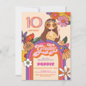 Retro Hippie Girl 70's Groovy Birthday Party Einladung (Vorderseite)