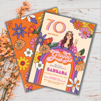 Retro Hippie Girl 70's Groovy Birthday Party Einladung