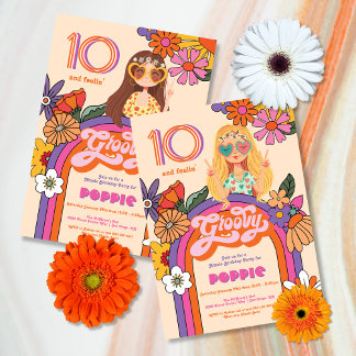 Retro Hippie Girl 70's Groovy Birthday Party Einladung