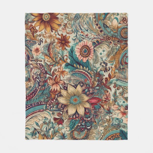 Retro Hippie: Goldener Garten Fleecedecke (Vorderseite)