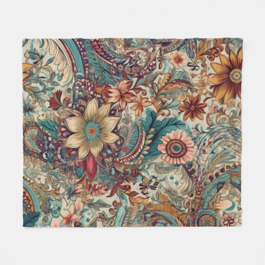 Retro Hippie: Goldener Garten Fleecedecke (Vorderseite (Horizontal))