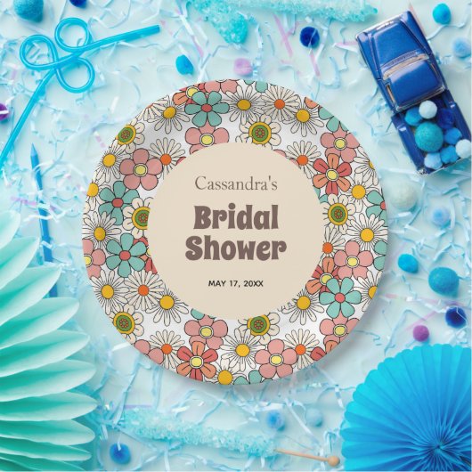 Retro Hippie Groovy Blume Brautparty Pappteller (Party)