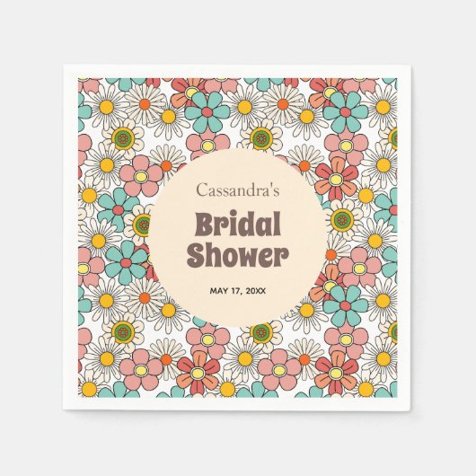 Retro Hippie Groovy Blume Brautparty Serviette (Vorderseite)