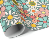 Retro Hippie Groovy Blume Hallo Fünfzig Geburtstag Geschenkpapier (Rolleneckpunkt)