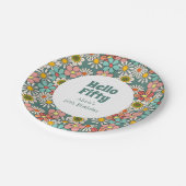 Retro Hippie Groovy Blume Hallo Fünfzig Geburtstag Pappteller (Schrägansicht)