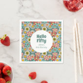 Retro Hippie Groovy Blume Hallo Fünfzig Geburtstag Serviette (Beispiel)