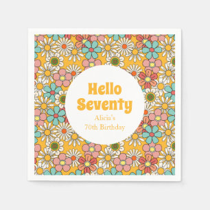 Retro Hippie Groovy Blume Hallo Siebzig Geburtstag Serviette