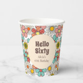 Retro Hippie Groovy Blume Hallo Sixty Paper Plate Pappbecher (Rückseite)