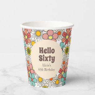 Retro Hippie Groovy Blume Hallo Sixty Paper Plate Pappbecher