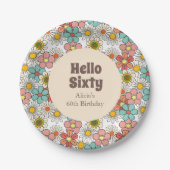 Retro Hippie Groovy Blume Hallo Sixty Paper Plate Pappteller (Vorderseite)
