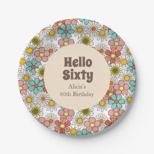 Retro Hippie Groovy Blume Hallo Sixty Paper Plate Pappteller