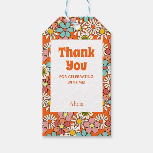 Retro Hippie Groovy Blume Hello 40 Geburtstag Geschenkanhänger (Vorderseite)