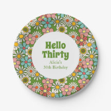 Retro Hippie Groovy Blume Hello Thirty Birthday