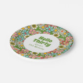 Retro Hippie Groovy Blume Hello Thirty Birthday Pappteller (Schrägansicht)