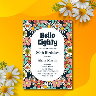 Retro Hippie Groovy Blumen Hallo Achtzigster Gebur Einladung