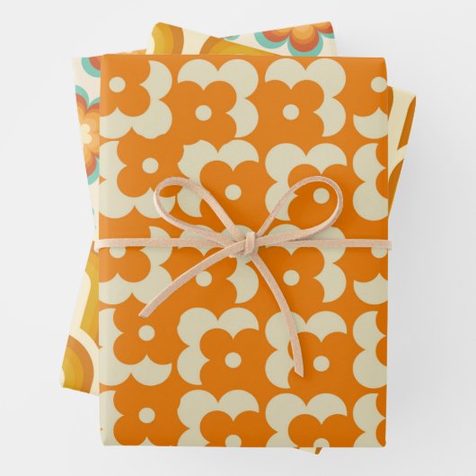 Retro Hippie Groovy Seventies Floral & Rainbow 60e Geschenkpapier Set (Beispiel)