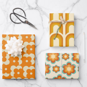 Retro Hippie Groovy Seventies Floral & Rainbow 60e Geschenkpapier Set