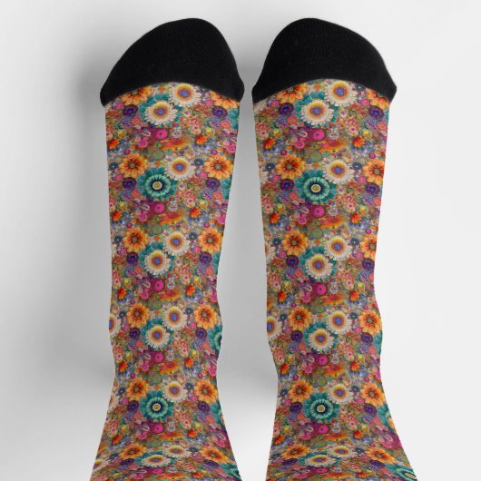 Retro Hippie: Helle Blume Socken (Oben)