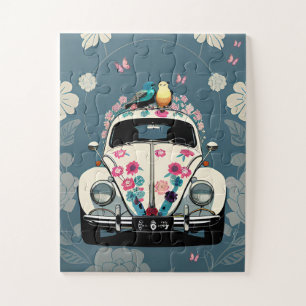 Retro Hippie Käfer Bug Auto Floral Türkis Puzzle