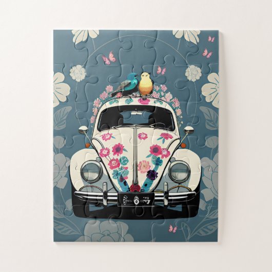 Retro Hippie Käfer Bug Car Aquamarin Puzzle (Vertikal)