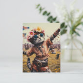 Retro Hippie Kitty Postcard Postkarte (Stehend Vorderseite)