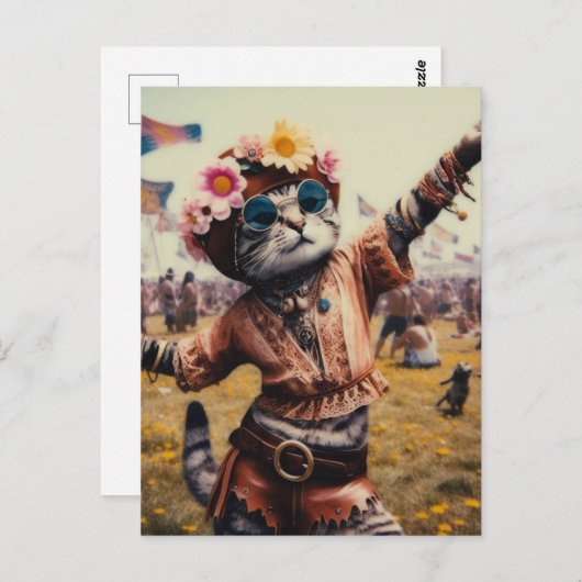 Retro Hippie Kitty Postcard Postkarte (Vorne/Hinten)