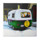 Retro Hippie Life ist eine Reise zu gehen Camper Fliese (Vorderseite)