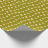 Retro Hippie Olive Green Floral Wrapping Paper Geschenkpapier (Ecke)