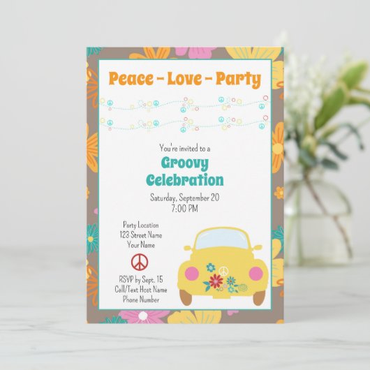 Retro Hippie Party Einladung (Stehend Vorderseite)