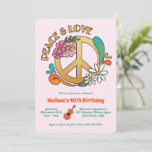Retro Hippie Peace & Liebe Floral Geburtstag Einladung (Stehend Vorderseite)