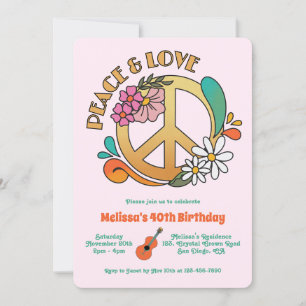 Retro Hippie Peace & Liebe Floral Geburtstag Einladung