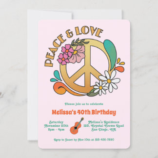 Retro Hippie Peace & Liebe Floral Geburtstag Einladung