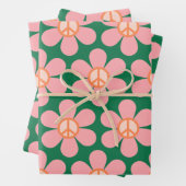 Retro Hippie Peace Sign Blume Grün und Rosa Geschenkpapier Set (Beispiel)
