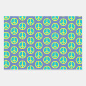 Retro Hippie Peace Sign Muster in Blau Geschenkpapier Set (Vorderseite 3)
