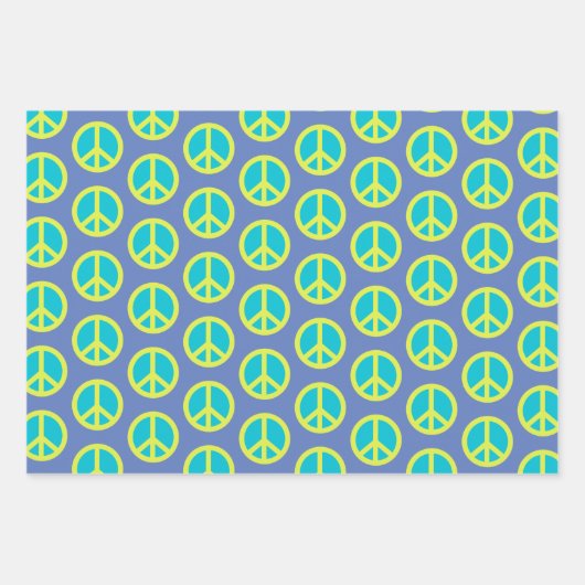 Retro Hippie Peace Sign Muster in Blau  Geschenkpapier Set (Vorderseite 3)