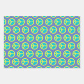 Retro Hippie Peace Sign Muster in Blau Geschenkpapier Set (Vorderseite)