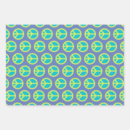 Retro Hippie Peace Sign Muster in Blau Geschenkpapier Set (Vorderseite)