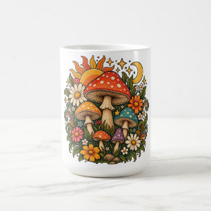 Retro-Hippie-Pilz- und Wildblumen-Illustration - Kaffeetasse