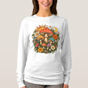 Retro-Hippie-Pilz- und Wildblumen-Illustration - T-Shirt