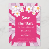 Retro Hippie Pink Arch Daisy Groovy Seventies 70er Save The Date (Vorne/Hinten)