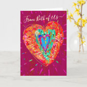 Retro Hippie Pink Türkis Heart Valentinstag Karte (Gelbe Blume)