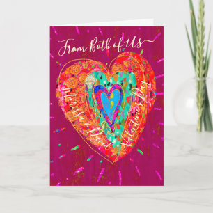 Retro Hippie Pink Türkis Heart Valentinstag Karte
