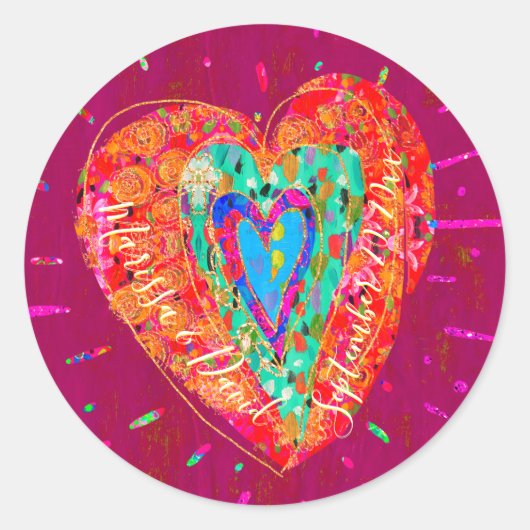 Retro Hippie Pink Türkis Herz Save the Date Runder Aufkleber (Vorderseite)