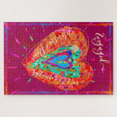 Retro Hippie Pink Türkis Herz Verlobt Puzzle (Horizontal)