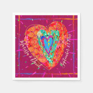 Retro Hippie Pink Türkis Herzmuskel Datum Serviette