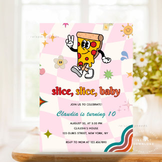 Retro Hippie Pizza Geburtstagsparty Einladung