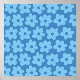 Retro Hippie Preppy Blue Blume Y2K Muster Poster