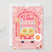 Retro Hippie Rainbow Four Is A Vibe 4th Birthday Einladung (Vorderseite)